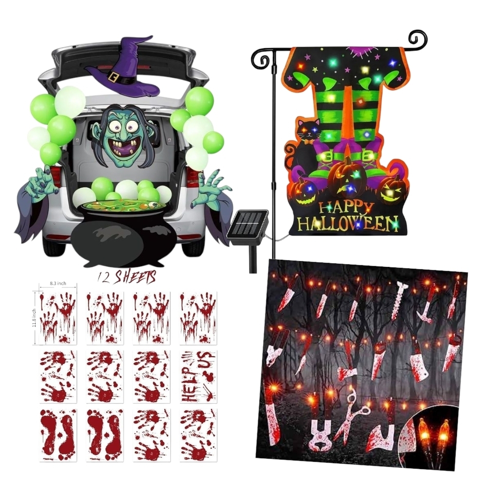 Amazon Halloween Witch and Bloody Decorations Set - Green, Red, Black
